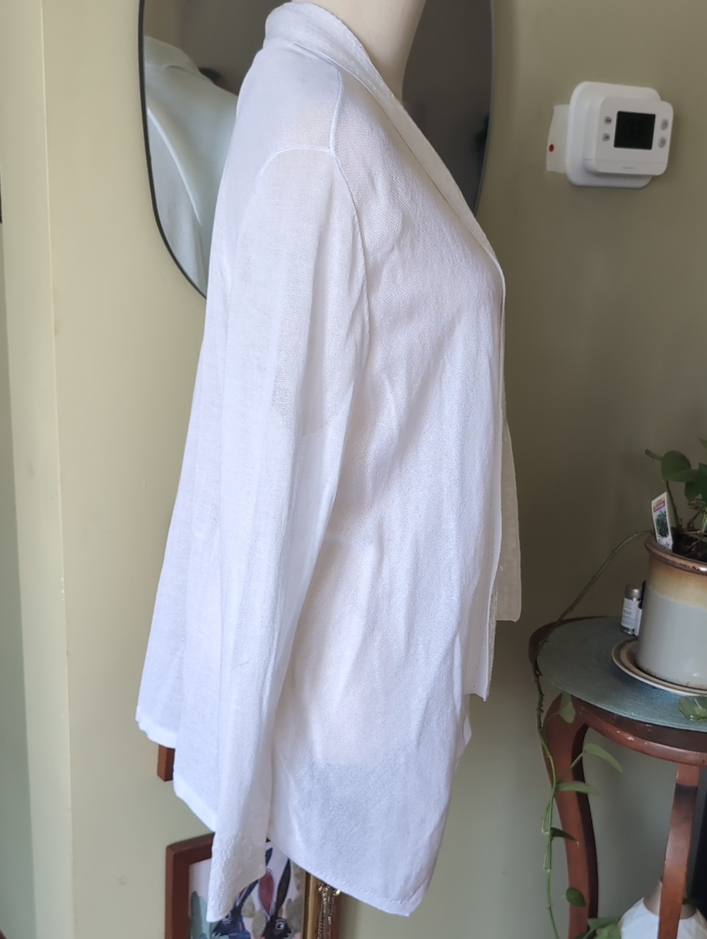 Chico's Women's Size 14 Sheer White Open-Front Sequin Trim Long Sleeve Cardigan - Picture 5 of 10